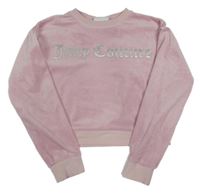 Ružová zamatová mikina so strieborným nápisom