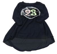 Tmavomodré šifónové šaty s flitrami