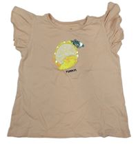 Světlerůžové tričko s citronem a flitry H&M