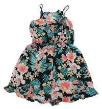 Čierny ľahký kraťasový overal s kvetinami Primark