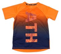 Neónově oranžovo-tmavomodré športové tričko s nápisom H&M