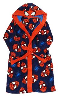 Tmavomodro-červený chlupatý župan se Spidermanem a kapucí Marvel