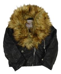Čierna koženková bunda s kožešinou zn. Matalan