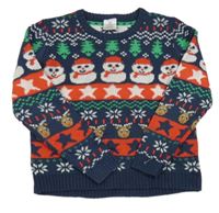 Tmavomodro-farebný vzorovaný sveter so sněhuláky Lily & Dan