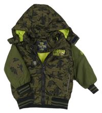 Khaki šusťáková zateplená bunda s dinosaury a kapucí Kiki&Koko
