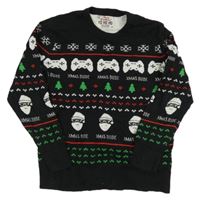 Čierny vzorovaný vianočný sveter s obrázkami C&A