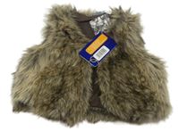 Nové - hnedo-béžová kožušinová crop podšitá vesta Lupilu