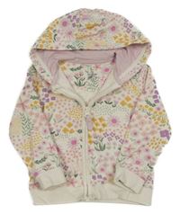 Bílo-barevná květovaná propínací mikina s kapucí Mothercare