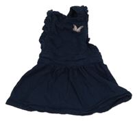 Tmavomodré teplákovo/riflové šaty s motýlkom a volánikom TQF