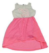 Sivo-neónově ružové bavlněno/šifonové šaty s nápisom Dopodopo