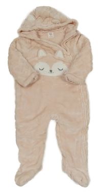 Světlerůžová plyšová zateplená kombinéza s čumákem a kapucí C&A