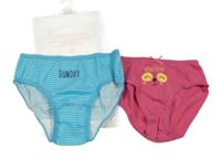 2x kalhotky - modré pruhované + malinové s nápisem 104/110