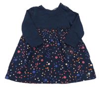 Tmavomodré 3D puntíkaté šaty s květovanou sukní Jasper Conran