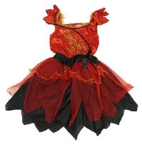 Kostým - Černo-červené saténovo/tylové šaty s třpytkami F&F