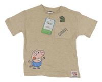 Nové - Béžové melírované tričko s Tomíkem a dinosaurem