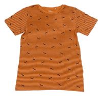 Oranžovo-tmavomodré pruhované tričko so skejty Topolino