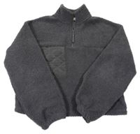 Tmavošedá huňatá crop mikina s kapsou Primark