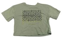 Khaki crop tričko s potlačou River Island