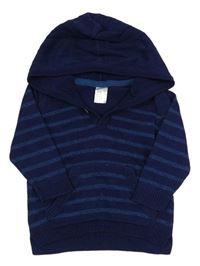 Tmavomodro-modrý pruhovaný svetr s kapucí H&M