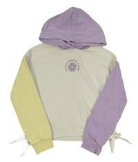 Smetanovo-lila-žltá crop mikina s květem a kapucňou C&A