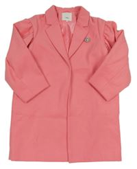 Růžový flaušový podšitý kabát s broží River Island 