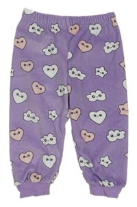 Levandulové plyšové kalhoty s mráčky a srdíčky Primark