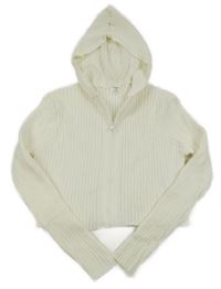 Smotanový rebrovaný crop prepínaci sveter s kapucňou Shein