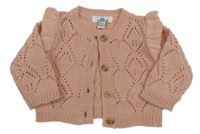 Světlerůžový propínací svetr s dirkovaným vzorem 