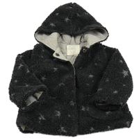Tmavosivá huňatá zateplená mikina s hviezdičkami a kapucňou Zara