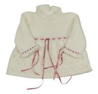 Smotanové pletené šaty s mašlou