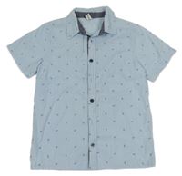 Světlemodro-bílá proužkovaná košile s potiskem Yigga 