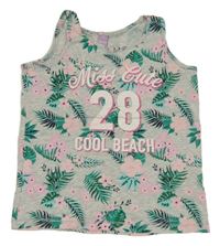 Sivý top s kvetmi a nápisom Dopodopo