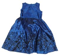 Tmavomodré saténové šaty se sametovým potiskem Seven Lemon