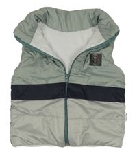 Kaki-sivo-tmavomodrá šušťáková zateplená vesta