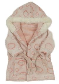 Světlerůžový chlupatý župan s mráčky a kapucí Tu