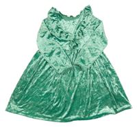 Zelené zamatové lesklé šaty s volánikmi H&M