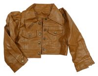 Hnedá koženková crop podšitá bunda Shein
