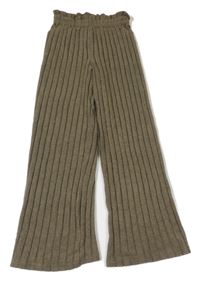 Khaki rebrované wide leg nohavice Shein