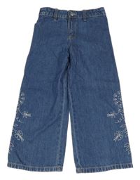 Modré wide leg rifle s květy  Denim Co.