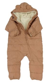 Broskvová prešívaná šušťáková zimná kombinéza s kapucňou H&M