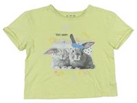Svetložlté melírované crop tričko s králíčky s flitrami F&F