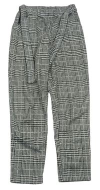 Čierno-bílo/světlešedo-strieborné kockované vzorované nohavice so zavazováním Maëlys