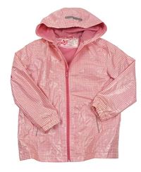 Ružovo-biela vzorovaná nepromokavá jesenná bunda s kapucňou POCOPIANO