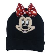 Černá čepice s mašlí flitry - Minnie Disney