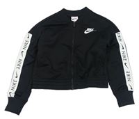 Černá propínací sportovní crop mikina s logy a pruhem Nike