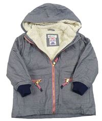 Modro-tmavomodrá melírovaná jarní zateplená bunda s odepínací kapucí H&M