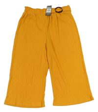 Horčicové mačkané paper bag culottes nohavice so sponou PRIMARK