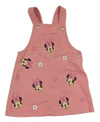 Ružové rifľové šaty s Minnie a kvetmi a vreckom Disney