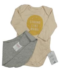 2Set - Světlebéžové body s nápisy George + šedý melírovaný šátek/slinták