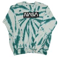Bielo-petrolejová batikovaná mikina s nápisem - NASA H&M